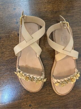 Valentino Garavani Nude Leather Floral-Embellished Sandals